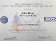John S. Berry, Jr., Honored with Patriot Award from the Office of the Secretary of Defense